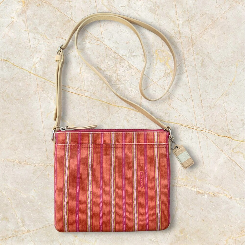 Coach Legacy Weekend Ticking Stripe Medium Swingpack Crossbody Bag (Style Number